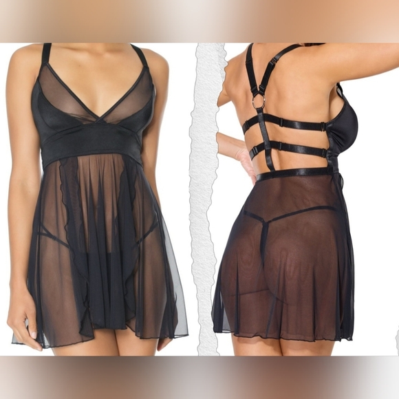 Coquette Other - Coquette ~ Peep Show Babydoll ~ Black Gothic O-Ring Strappy Cage Lingerie